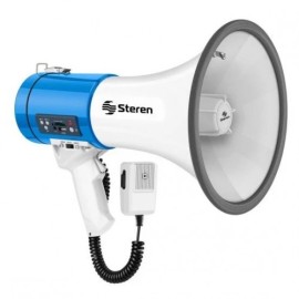 Megáfono de 25 W con reproductor MP3, AUX 3,5 mm y micrófono tipo patrullero